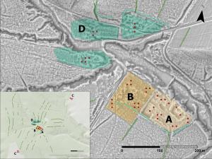 Overview of linear surface features interpreted as field systems based on LiDAR survey in the area of the study site.