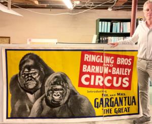 Lot #1 is a triple-sheet example of the rare and highly desirable Ringling Brothers and Barnum & Bailey Circus Mr. and Mrs. Gargantua the Great “gorilla” poster. Opening bid: $1.