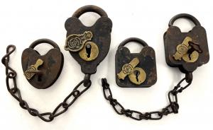 The collection of vintage and antique padlocks includes this lot of four smokehouse padlocks by Sargent Co. Minimum bid: $1.