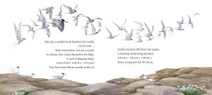 a sample page from Tiny Tern Takes Flight, showing arctic terns beginning their journey south