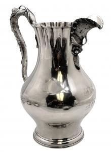 Eeoff & Shepard for Ball, Black & Co. coin silver pitcher, circa 1852-1861, beautifully adorned with raised natural motifs, bearing hallmarks and a monogram, 31.3 ozt. (est. $1,800-$2,500).