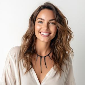 Saber Tooth Bicycle Tube Necklace on Model from Kaden & Kai
