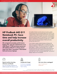 Report with the title: HP ProBook 445 G11 Notebook PC: Save time and help increase overall productivity