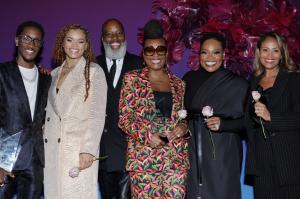 Merge Awards 2024 Honorees (l to r) Lemuel Plummer, Andra Day, David E. Talbert, Tabitha Brown, Tasha Cobbs Leonard, Ayo Davis