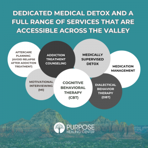 An infographic shows the concept of Purpose Healing Center offers accredited medically supervised detox and a full range of follow up programs