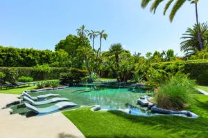 Lush lagoon and lap pool provide serene outdoor escape