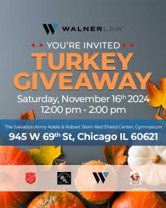 Invitation to annual turkey giveaway at the Salvation Army Red Shield Center in Chicago Illinois