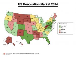 Map of the United States renovation hotspots based on Advertising Value Ratio.