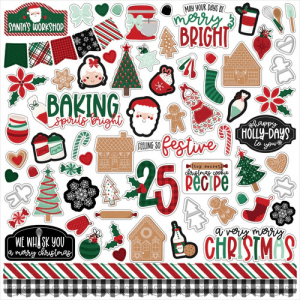 Festive 12x12 holiday-themed paper collection featuring cheerful baking designs, warm colors, and cozy patterns, perfect for scrapbooking or seasonal crafts.