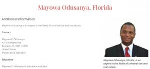 MO Professional Profile of Mayowa Odusanya, Florida