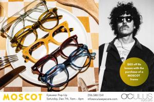 Oculus Eyecare will host a pop-up event on December 7, 2024, for Moscot Eyewear.