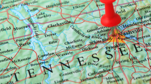 A map of Tennessee with a pin on Nashville