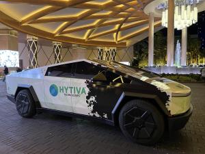 A Hytiva-wrapped Tesla® Cybertruck ready for popup events.