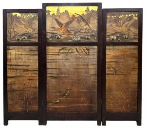 Roycroft special hand-modeled leather panel screen, 71 inches by 80 inches, one of the most important pieces of Roycroft furniture in existence, museum-quality (est. $20,000-$40,000).