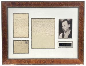 Two-page autograph letter signed by John Dillinger, written from the Allen County Jail in Lima, Ohio on Oct. 1, 1933, a few days after he was busted for armed robbery, telling his girlfriend not to wait for him to get out. (est. $18,000-$25,000).