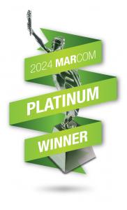 Award plaque for Maven Collective Marketing’s 2024 MarCom Platinum Award in the B2B Website category, recognizing their strategic rebranding work for Klarinet Solutions.