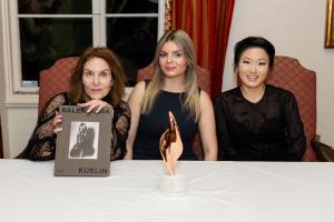 From left to right: Maria Kublin, co-author and daughter of Tom Kublin; Eva Luna Kassam, granddaughter of Tom Kublin; and Cara Austine-Rademaker, Founder of the Couture Pattern Museum in Santa Barbara.