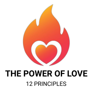 Logo for the Power of Love, a heart with fire around it.