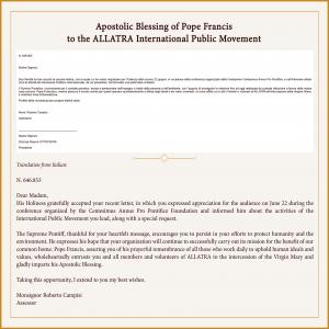 ALLATRA President Expresses Gratitude to Pope Francis for Apostolic Blessing and Support for Unity