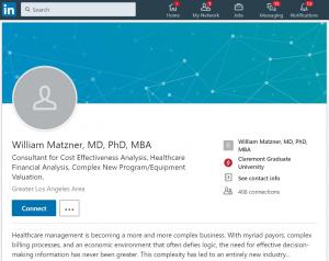 LinkedIn profile of William Matzner MD California