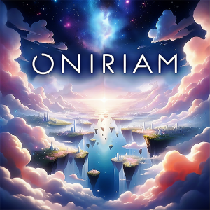 ONIRIAM digital cover: A vibrant dreamscape with glowing forest, light beams, and bold title text, evoking mystery and adventure.