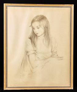 Graphite on paper Portrait of a Girl by the American Impressionist painter Lilian Westcott Hale (1880-1963), 30 ½ inches by 25 inches (overall) and signed lower right (est. $10,000-$25,000).