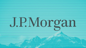 J.P. Morgan logo with mountains in the background