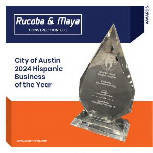 A lucite sculpture depicting the 2024 Hispanic Business of the Year Award