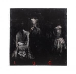 Unsigned and untitled (Dressforms) mixed media with photographic prints, paint and tar by Todd Murphy (American, 1962-2020), 36 inches square, with Murphy’s trademark distress ($15,730).