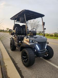 Bespoke golf cart with vibrant exterior design and ergonomic seating