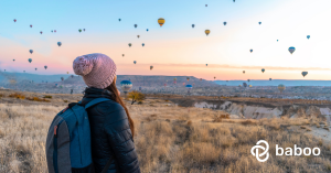 Tourist looking at hot air balloons