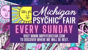 Michigan Psychic Fair Logo Stating They Are Open Every Sunday