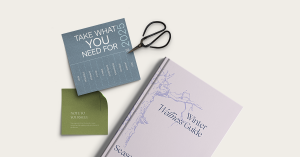 Winter Wellness Guide alongside ‘Take What You Need for 2025’ cards and a note for self-reflection, encouraging mindfulness and intention-setting for the new year