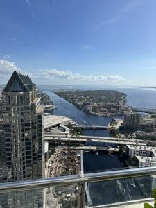 Overlooking the bay from within the Bank of America Plaza building.