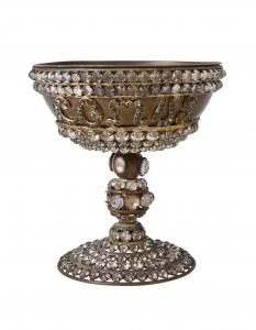 1912 Mardis Gras Mystic Krewe of Comus Cup (theme Cathay), set with paste “jewels”, 6 inches tall (est. $7,000-$10,000).