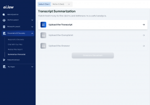 The intuitive user interface of the AI.Law web app demonstrates its sleek design and ease of use. Featuring streamlined navigation and advanced features, the platform simplifies legal document analysis, allowing users to upload files and receive actionabl