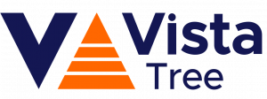 vista tree management logo orange v with blue triangle representing tree