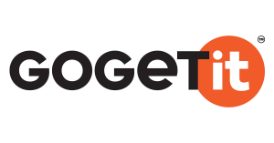 The logo features the word "GOGETit" with "GOGET" in bold, black uppercase letters with a circular orange accent around a lowercase and white "it". The logo includes the trademark symbol (™) positioned to the top right of the "it".