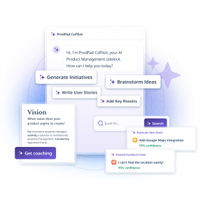 The chat interface and promptless, in-context buttons of ProdPad's AI CoPilot for Product Managers