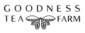 Goodness Tea logo with stylized text and a leaf-inspired design in the center.