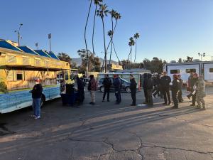 The Tropic Truck and Roaming Hunger feed breakfast to first responders at the Rose Bowl during the LA Fires.