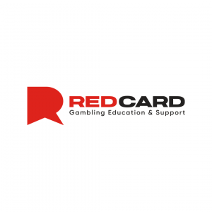 Logo Of Red Card Gambling Education & Support ( with bright red and white colorings)