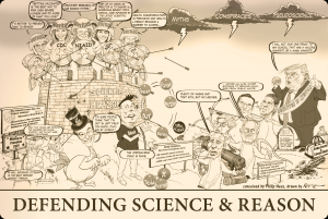 Life Science Cartoon: Defending Science and Reason current climate of conspiracies, disinformation and pseudoscience.