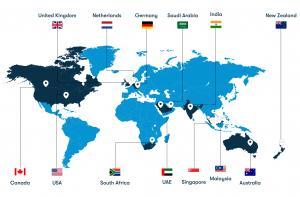 A map showcasing the different locations globally where Koenig Solutions is present.