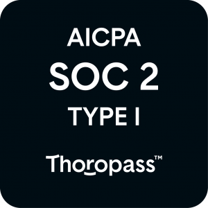 Thoropass SOC 2 Type I compliance badge featuring the text 'AICPA SOC 2 Type I' in white on a dark background.