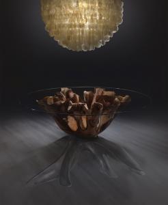 Cocoon Gallery's tulip table with capiz chandelier