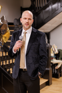 Entrepreneur Cory Hogan speaks at Unbroker ribbon cutting on Tuesday (photo: Catharine Morris)