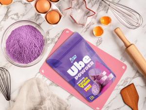 Image of Jan’s Ube Powder Flavoring package, featuring vibrant purple packaging with the product name in bold letters. The powder is used to add rich ube flavor to desserts and other treats.