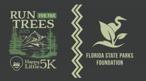 A logo depicting the Happy Little Trees 5K and Florida State Parks Foundation logos