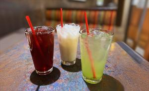 A photo of all 3 Agua Fresca options from Rodrigo's Mexican Grill